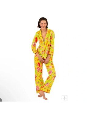 Gretchen Scott Birds & the Bees Lime Women’s Pajamas Set Size L NWT